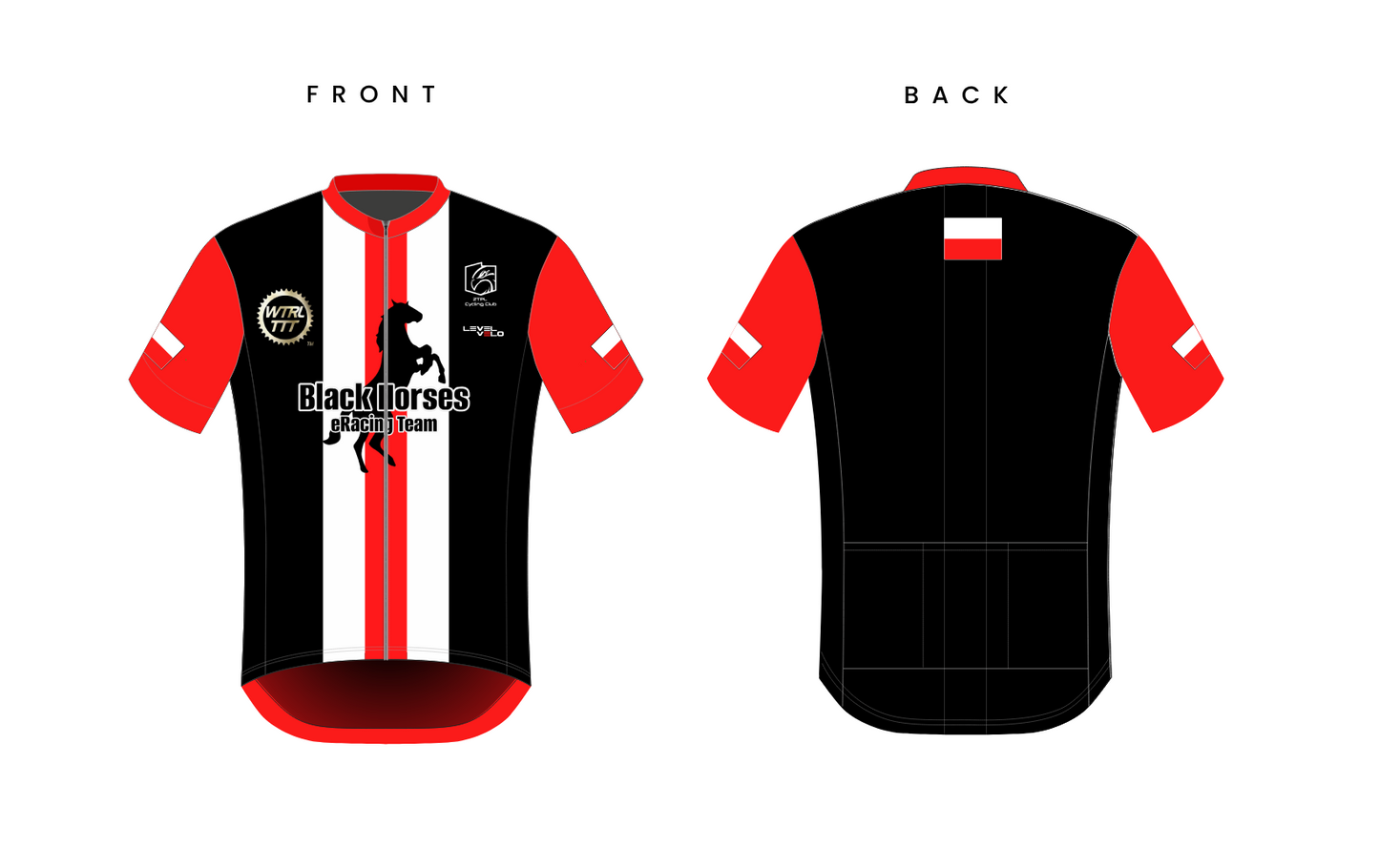 black horses eracing team black aero cycling jersey