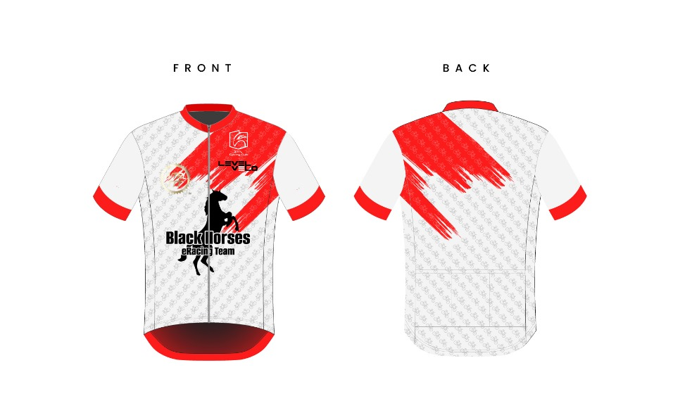 black horses eracing team white cycling jersey