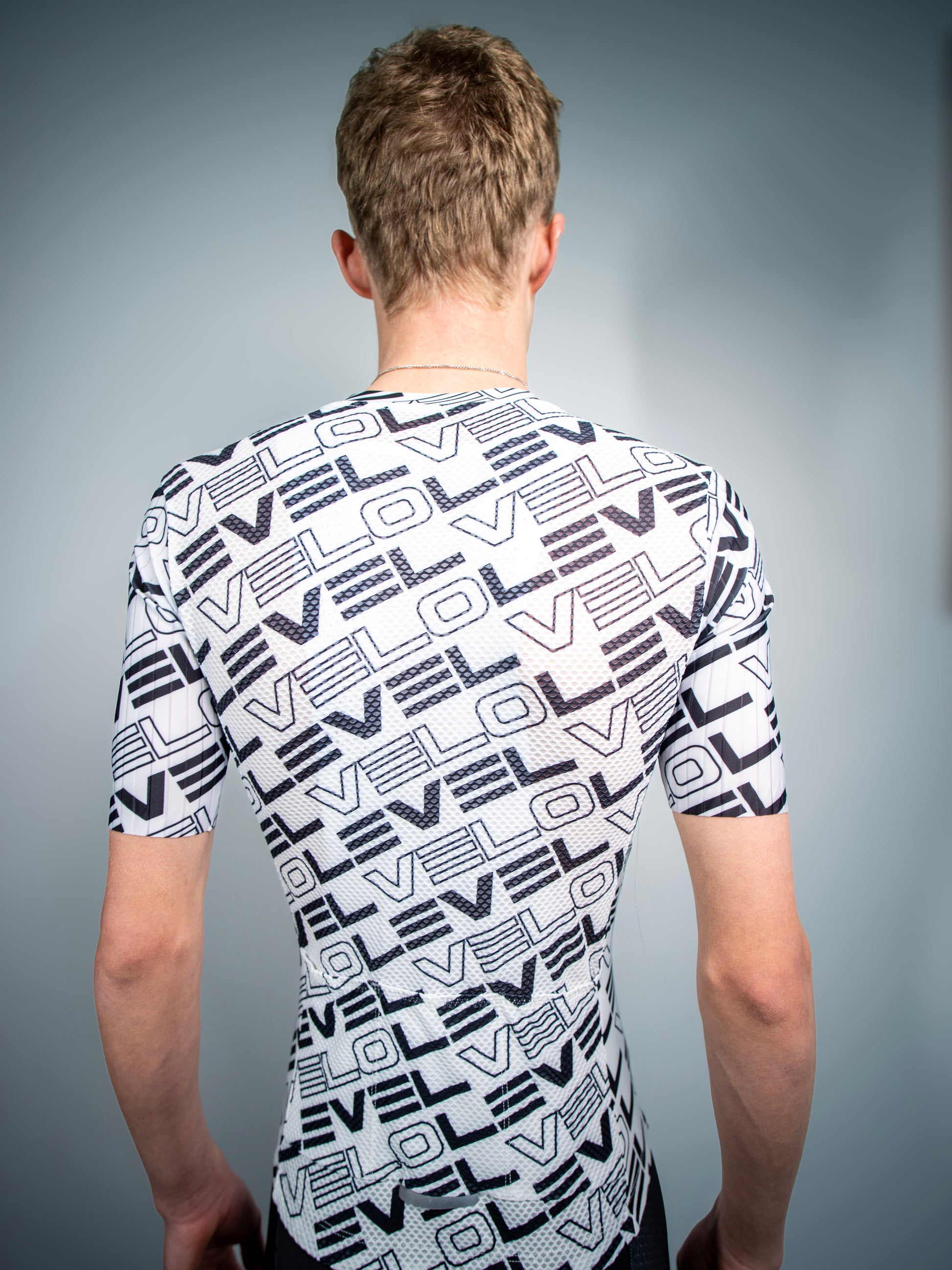level velo monovelo aero cycling jersey white back