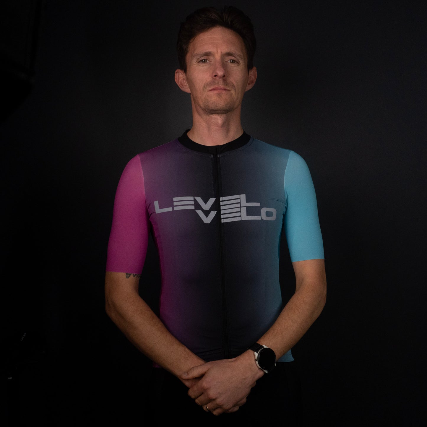 level velo neon fade aero cycling jersey front