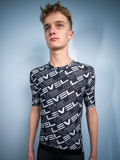 level velo monovelo aero cycling jersey black front
